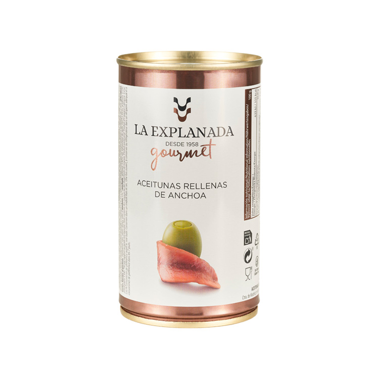 La Explanada. Grüne Manzanilla-Oliven, gefüllt mit Anchovis