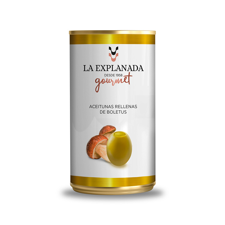 La Explanada. Grüne Manzanilla-Oliven, gefüllt mit Steinpilz