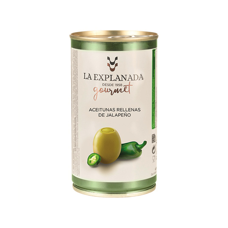 La Explanada. Grüne Manzanilla-Oliven, gefüllt mit Jalapeño