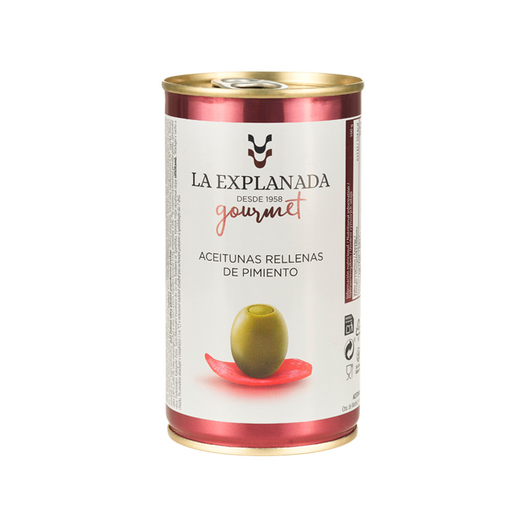 La Explanada. Grüne Manzanilla-Oliven, gefüllt mit Paprika