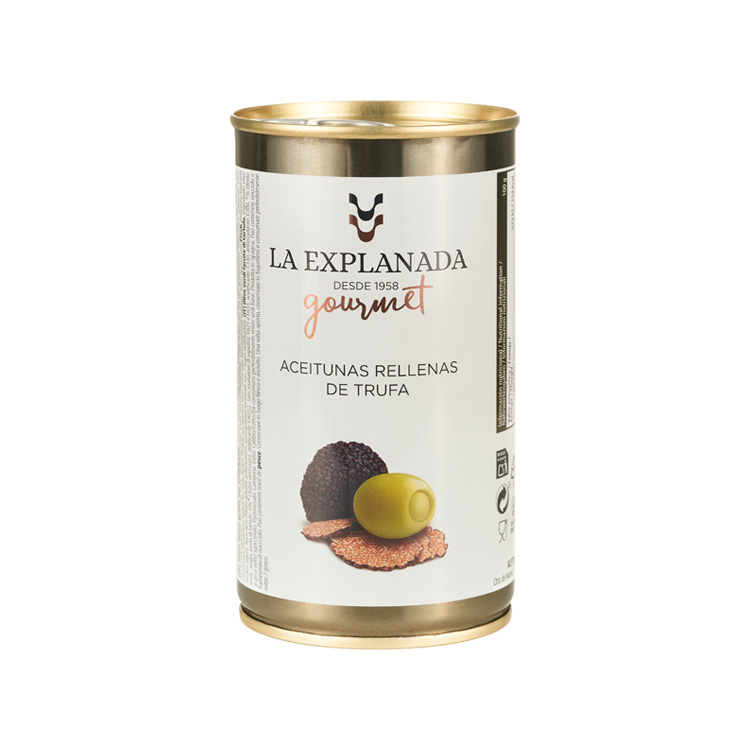 La Explanada. Grüne Manzanilla-Oliven, gefüllt mit Trüffel