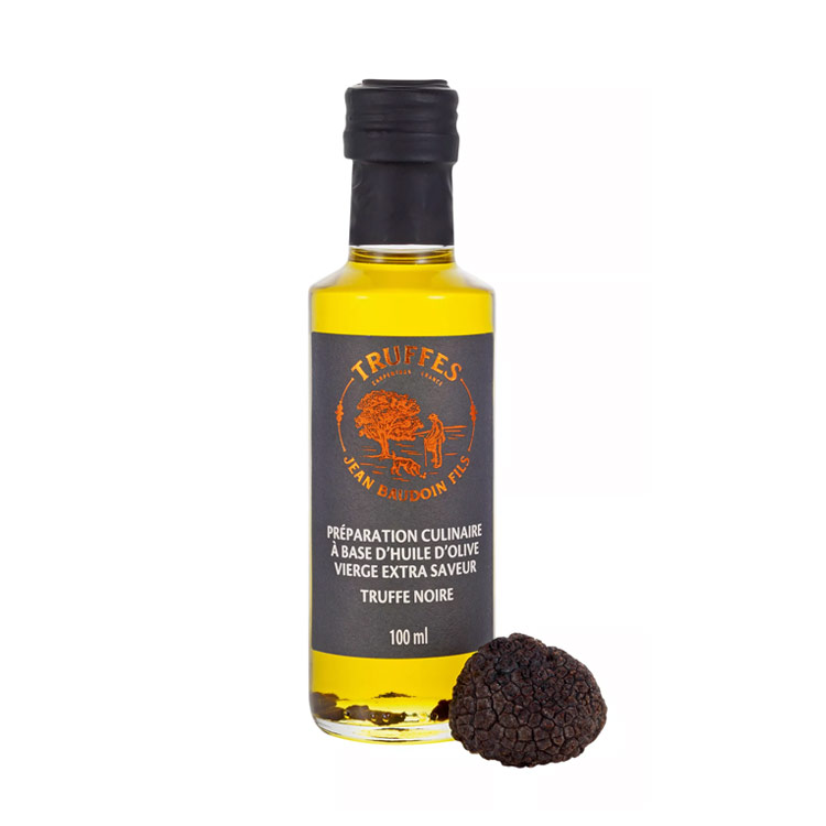 Jean Baudoin-Plantin. Olivenöl E.V. mit schwarzen Trüffelstücken und Aroma