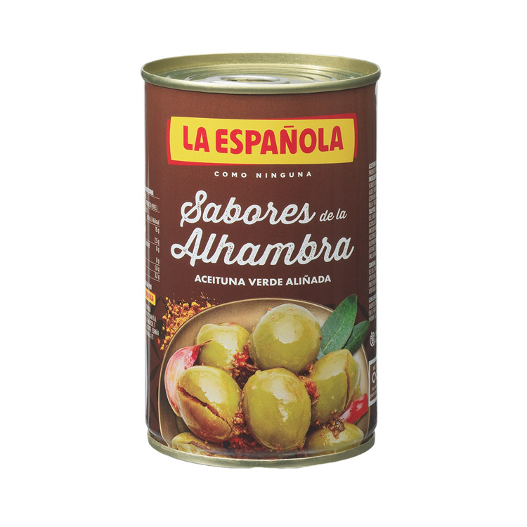La Española. Cracked green marinated olives, Sabores de la Alhambra, with pit