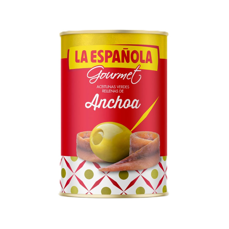 La Española. Green Manzanilla olives stuffed with anchovies