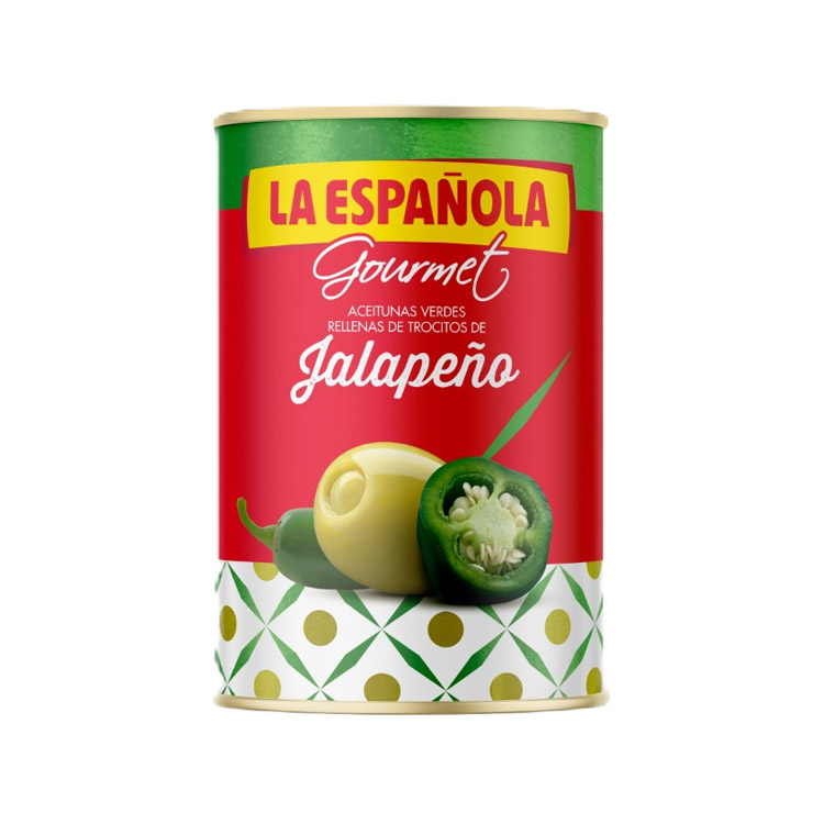 La Española. Green Mazanilla olives stuffed with jalapeños