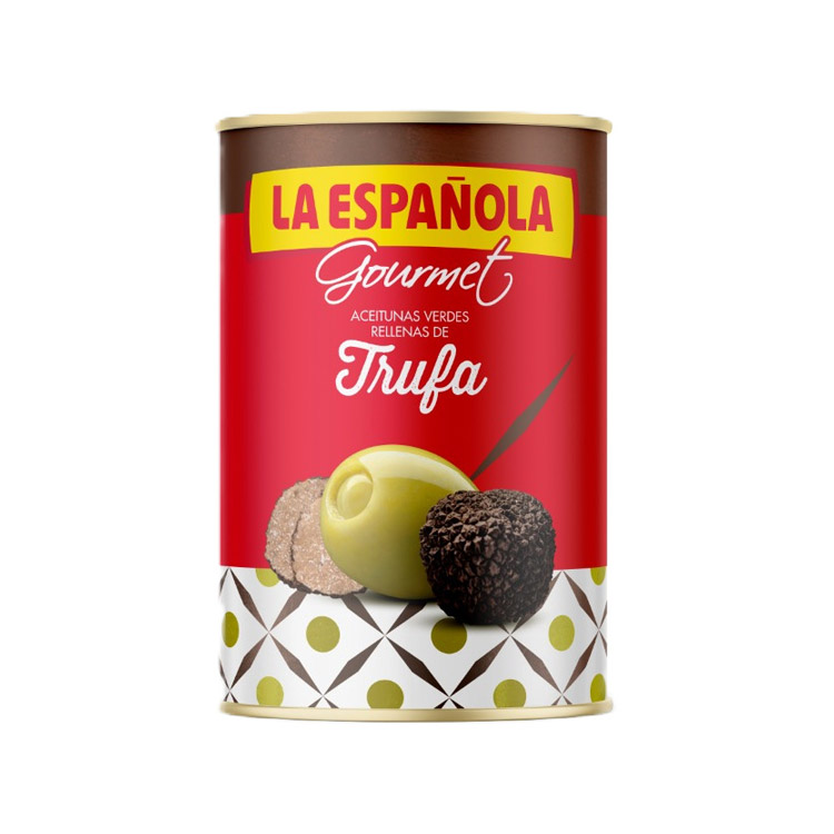 La Española. Green Mazanilla olives stuffed with truffles